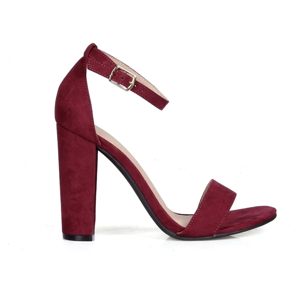 NWOT Burgundy Suede Heeled Sandals